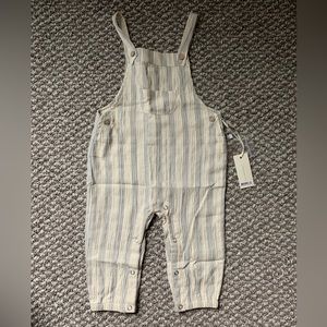 NWT Rylee + Cru cream and blue striped overalls 18-24 months romper